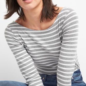 3/4 Sleeve, Scoop back, grey horizontal stripes